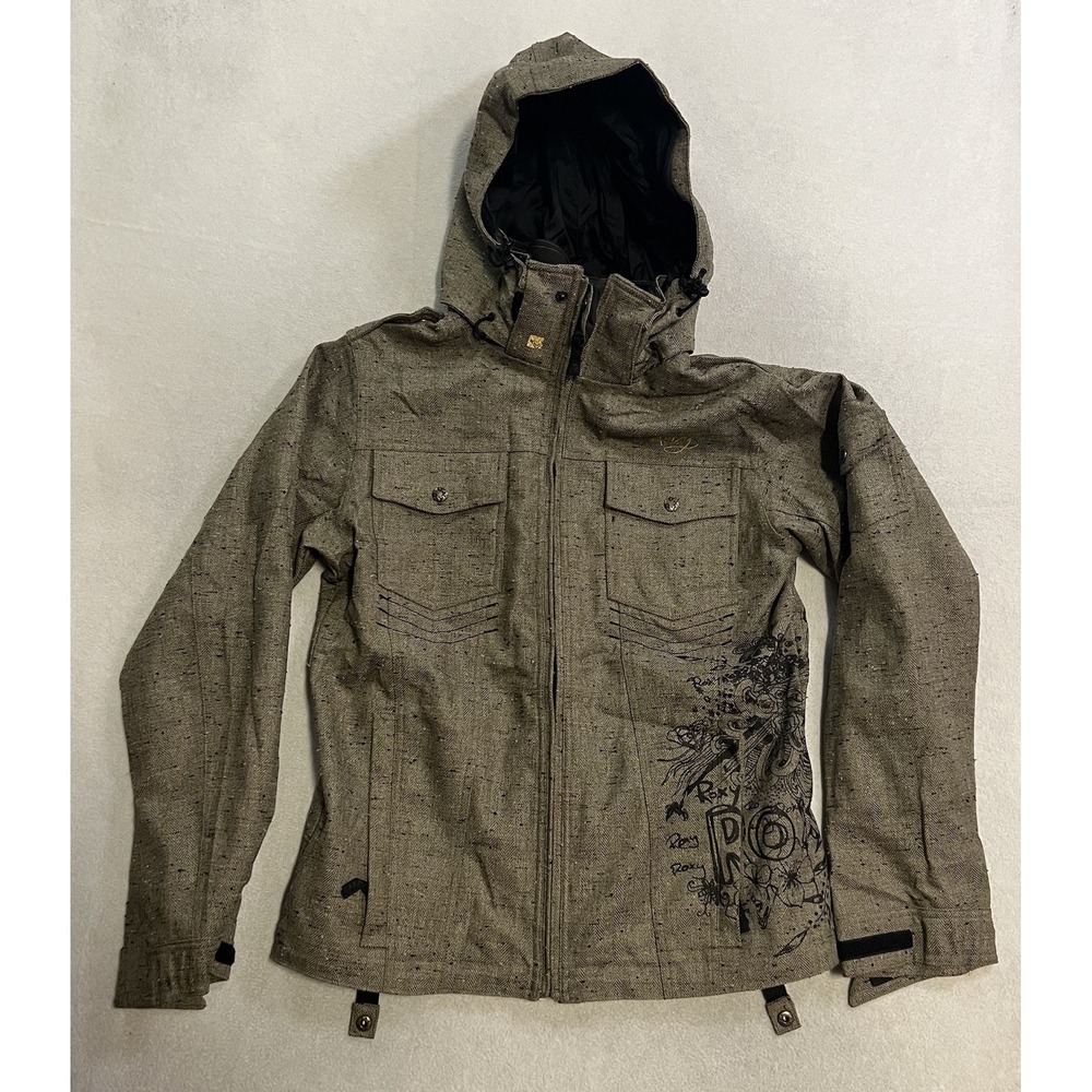 Vintage Roxy Heidi Ski Jacket Women's Size Brown Speckled Tweed Full Zip Y2K